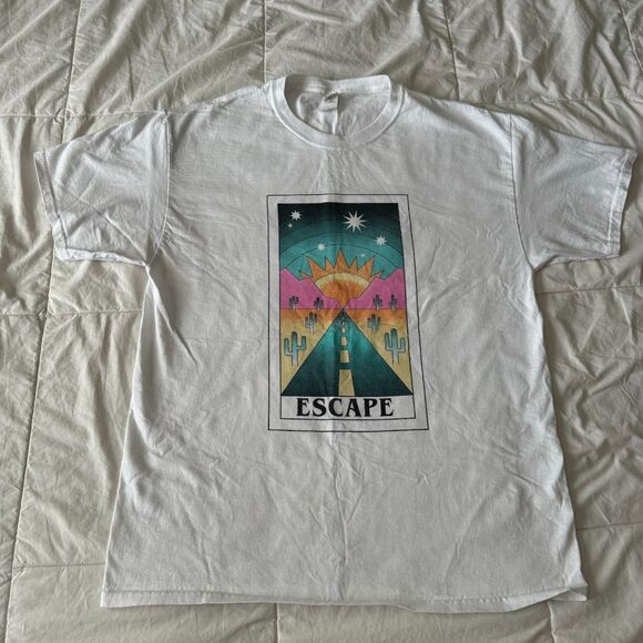 Vintage "Escape" Dessert White T Shirt Fruit of the Loom Heavy Duty Cotton - Picture 7 of 11